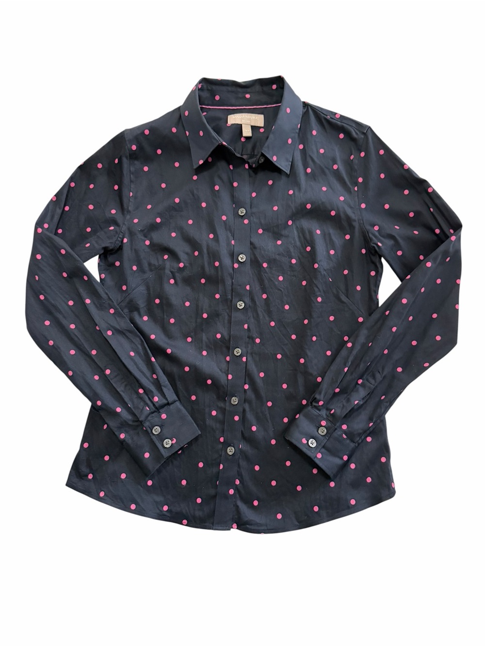 Banana Republic Factory Black Pink Polka Dot Top Size 10 Button Down Shirt - Picture 4 of 15